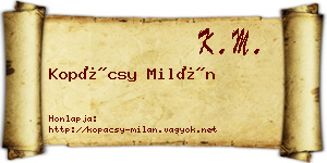 Kopácsy Milán névjegykártya